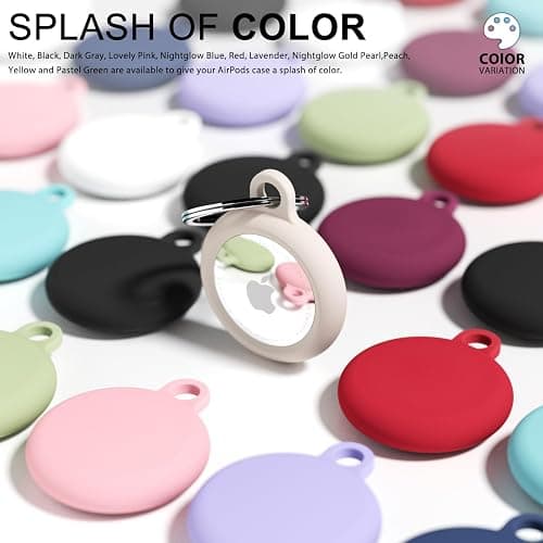 oakxco Beige Airtag Keychain Silicone, Airtag Holder with Key Ring, Air Tag Cover Cute Accessories for Kids, Luggage, Car Dog Collar, Car, Compatible with Apple Airtag Case Waterproof, Cream Stone thumbnail 4