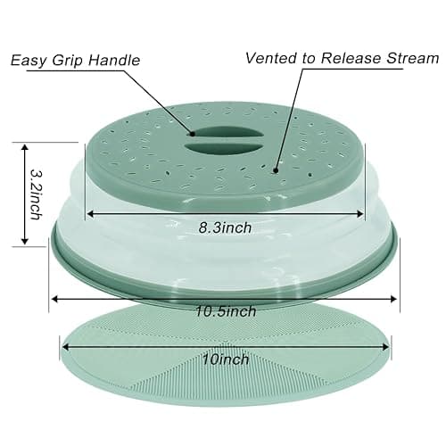 2 in 1 Silicone Microwave Splatter Cover Food, Microwave Mat Place Holders for Multi-use, Silicone Trivet, Pot Holders, Drying, Baking, Utensils Rest for Kitchen Counter Mat, Grey - Light Green (Mat With Cover) thumbnail 3