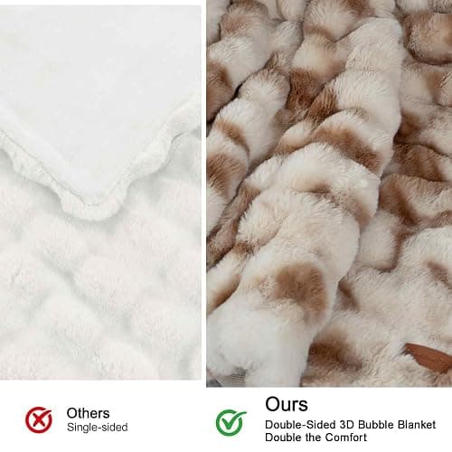 Luxury Double-Sided 3D Bubble Faux Fur Throw Blanket, Ultra Plush & Fluffy, Camel Cozy Blanket for Couch, Sofa, Bed - Soft Gift for Women, Birthday, Christmas, Housewarming, 50"x60" thumbnail 2