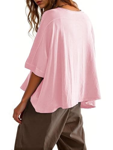 Tankaneo Womens Oversized T-Shirts Cropped Summer Casual Short Sleeve Loose Fit Tee Tops thumbnail 2
