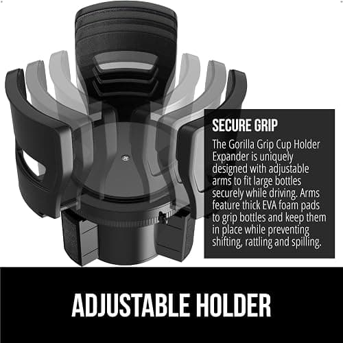 GORILLA GRIP Car Cup Holder Expander, Keeps Large Drink Cups Secure, Expander Fits Yeti, HydroFlask, Stanley 18 to 48oz, Stocking Stuffer, Gifts for Men, Women, Adjustable Arms and Base, Black thumbnail 3