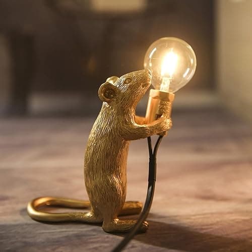 HGomx Modern Resin Mouse Lamp Animal Table Lights Creative Art Desk Lamps Bedside Gift Decoration LED Bedroom,Study Room (Gold-Standing) - Image 1