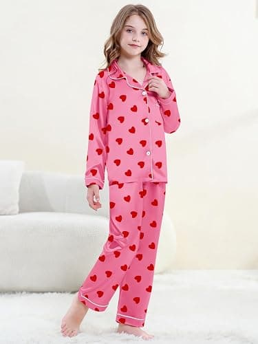 Umeyda Girls & Womens Satin Pajamas Set, 2 Pieces Silky Pjs Long Sleeve + Pants Sleepwear for Mom Kids and Boys thumbnail 3