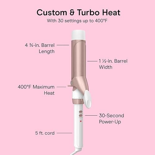 Conair Curling Iron, Double Ceramic, 1 1/2" Barrel, White/Rose Gold | Hair curler and hair waver for medium to long hair with 30 heat settings, built-in heat protection, a cool tip, and auto off thumbnail 4