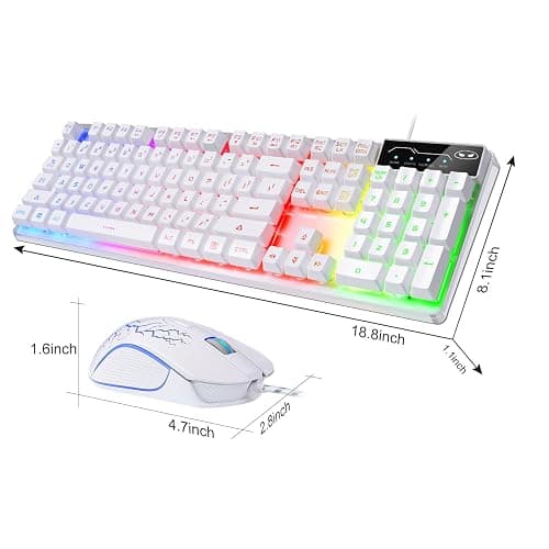 Gaming Keyboard and Mouse Combo, K1 RGB LED Backlit Keyboard with 104 Key for PC/Laptop(White) thumbnail 3