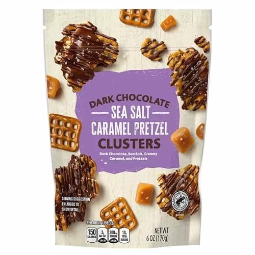 Dark Chocolate Caramel Pretzel Clusters With Sea Salt, Creamy Caramelized Snack Snacking Food Gift Treat, 6oz Choceur Bag - Image 1