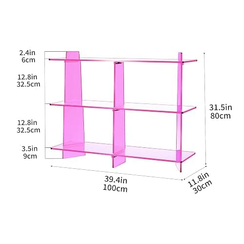solaround Acrylic Bookshelf, Small 3 Tier Open Bookcase for Small Spaces,Sofa Table, Hallway Entry Table for Home Living Room (Pink, 39.4'' x 11.8'' x 31.5'') thumbnail 3