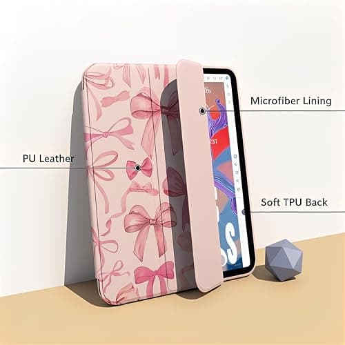 KFQDC for iPad A16 11 Inch 2025 /for iPad 10th Generation 10.9 Inch 2022 Bows iPad Case with Pencil Holder-[Auto Wake/Sleep], Trifold Stand Soft TPU Protective Cover, Cute Pink Bows thumbnail 6