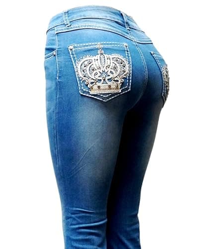 Jack David H&Y U-Cute Rose 2 Rhinestone Studded Denim Bootcut Flap Pocket Jeans thumbnail 6