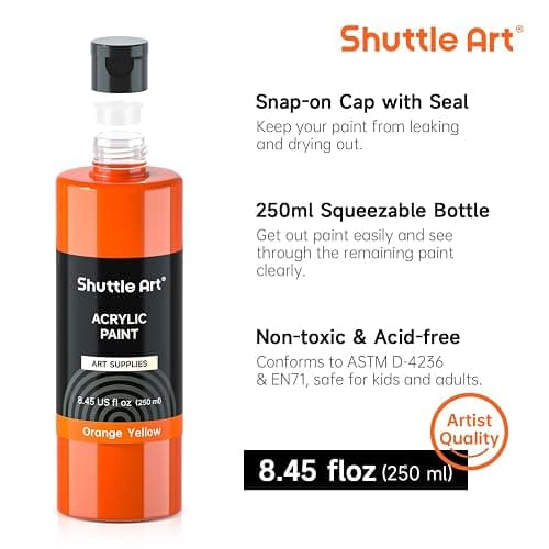 Shuttle Art 18 Colors Acrylic Paint Bottle Set (250ml/8.45oz), Rich Pigmented Bulk Painting Supplies for Artists, Beginners and Kids on Rocks Crafts Canvas Wood Ceramic thumbnail 4