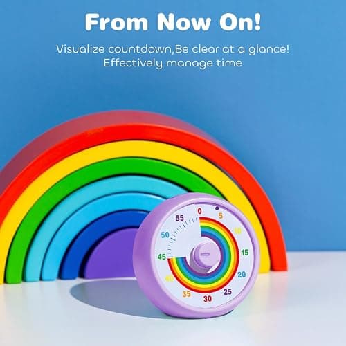 Visual Timer for Kids, 60-Minute Countdown for Classroom Office Kitchen, Desk Timer Kids Time Management Tools with Silent Operation, Pomodoro Timer Rainbow Pattern Purple thumbnail 3