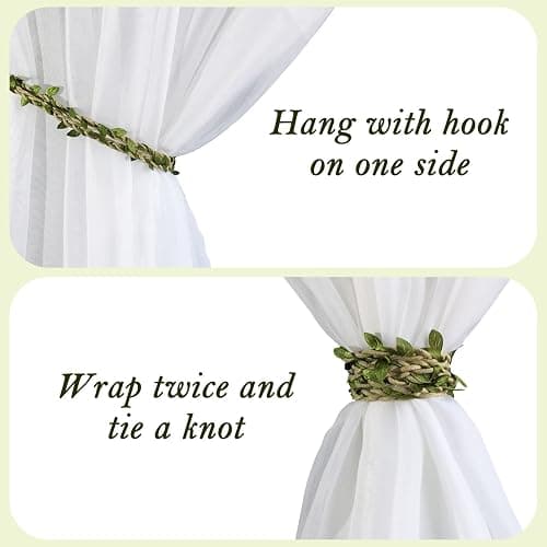 Valea Home Curtain Tiebacks Ropes Natural Burlap Rope Holdbacks with Artificial Vines Fake Foliage Ivy Leaf for Rustic Wedding Party Home Decorative Curtain Holders, Set of 4 thumbnail 5