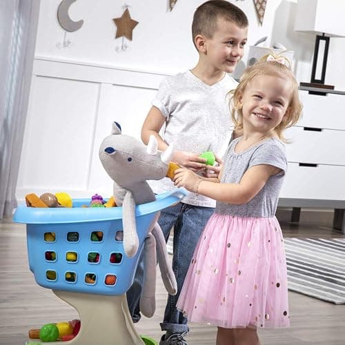 Step2 Little Helper's Shopping Cart for Kids, Play Grocery Cart, Made of Durable Plastic, for Toddlers 2+ Years Old, Blue thumbnail 5