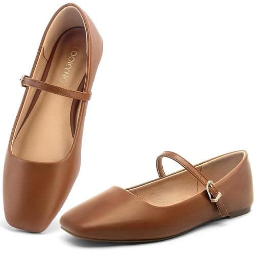 Womens Mary Jane Flats Closed Toe Buckle Strap Square Toe Ballet Flats | Closed Toe, Adjustable Strap, Buckle Closure, Comfortable, Soft PU Leather - Image 1