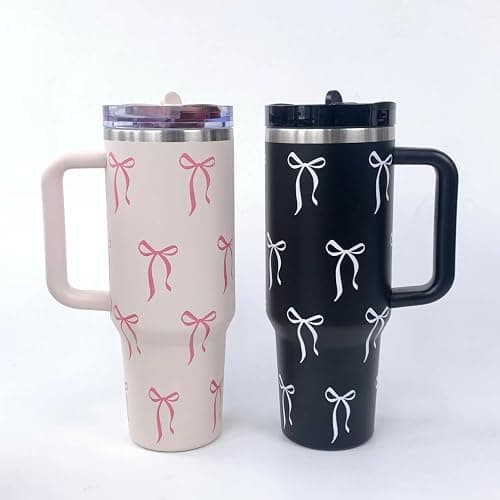 Luxape Bow Tumbler 30 oz | Leakproof Flip Straw Lid & Handle | Insulated Stainless Steel Travel Cup | BPA-Free | Cup Holder Compatible | Vivid Violet Fade (Pink, 30oz) thumbnail 7
