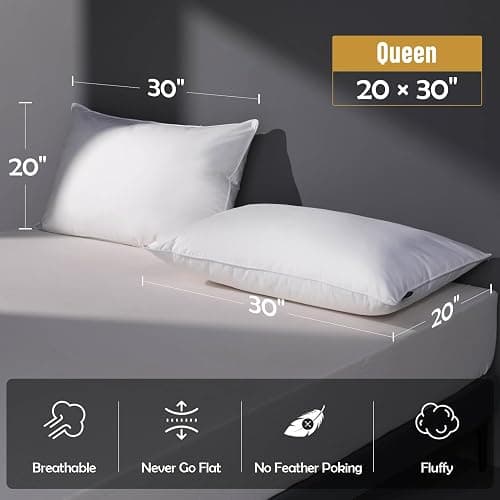 DOWNSTORIA Feather Down Pillow Queen Size Set of 2 Pack, 100% Cotton Hotel Collection Bed Pillows for Sleeping, Down Surrounded Soft Medium Firm Pillows for Side Back Stomach Sleepers 20" x 30" thumbnail 3