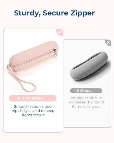 BAGSMART Makeup Brush Holder Bag, Travel Small Makeup Bag for Purse, Make Up Brush Bag Case Cosmetic Bag, Silicone Soft Portable Face Brushes Travel Essentials Organizer Holder, Pink thumbnail 2