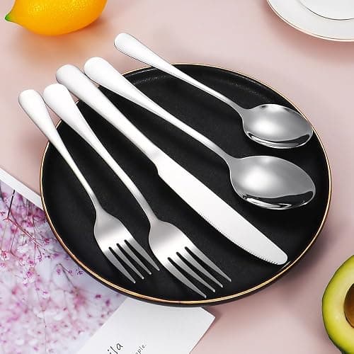 Silverware Set 50 Piece Stainless Steel Flatware Set Silverware Utensils for 10 People Includes Forks Knives Spoons & Salad Forks Dishwasher Safe Durable Tableware for Home Restaurant or Outdoor Use thumbnail 3