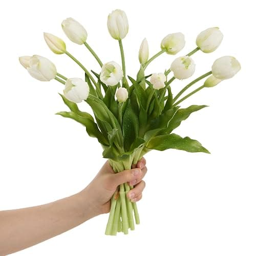 15 Pcs White Tulips Artificial Flowers Faux Tulips Real Touch Latex | Fake Flower Bouquet for Wedding Dining Table Living Room Home Décor Centerpiece Arrangements - Image 1