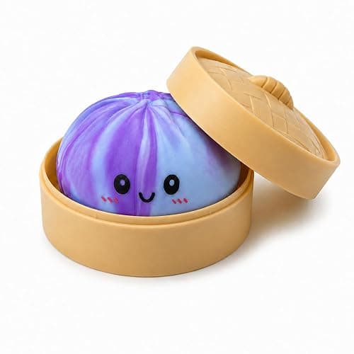 Crossunx Sweet Grapes Scented Dumpling Squishies Stress Balls, Blue Tie-Dye Squishies Dumpling Fidget Sensory Toy with Food Steamer, Squeeze Dough Ball for Stress Relief, Stretchy Desk Toys Gift - Image 1