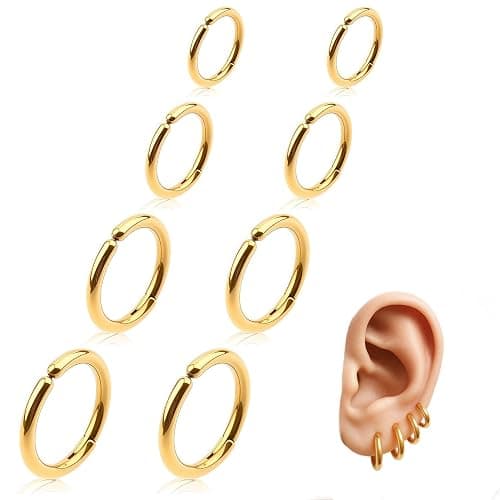 8 Pieces Gold Clip on Earrings Non-Piercing Fake Hoops for Men Women, Cool Stainless Steel Clip on Earring Unisex Hoop Ear Clips Gifts Set, 4 Pairs in Four Different Sizes (Gold) - Image 1