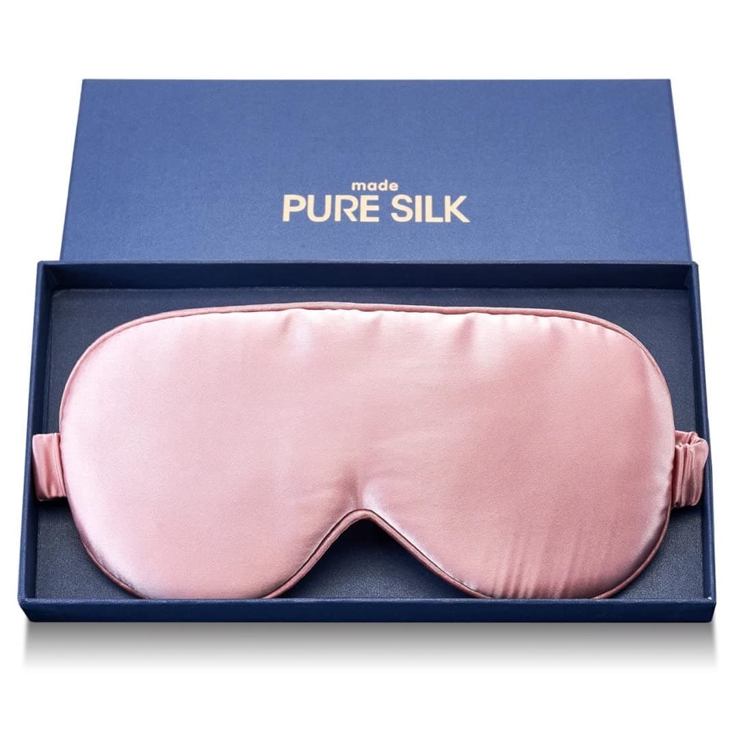 Eye Mask,100% Mulberry High-end Pure Silk Sleep Mask with Gift Box, H HOME-MART Luxuriously Padded Silk Eye Sleeping Mask Silk Eye Mask Comfortable Soft Silk Sleep Masks for Men Women Traveling - Pink thumbnail 2