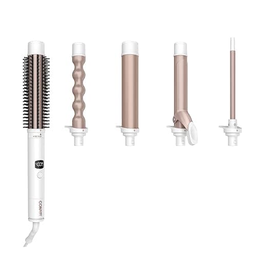 Conair Double Ceramic Multi-Attachment Hair Styler, 5-in-1 Hair Curling Wand Set to Create Curls, Waves, and Blowouts, Ceramic Technology Eliminates Damaging Hot Spots, White/Rose Gold - Image 1