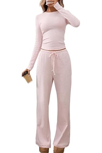 CHYRII Womens Two Piece Sets Fall Fashion Striped Long Sleeve Tops Wide Leg Palazzo Pants Outfits Loung Sets thumbnail 2
