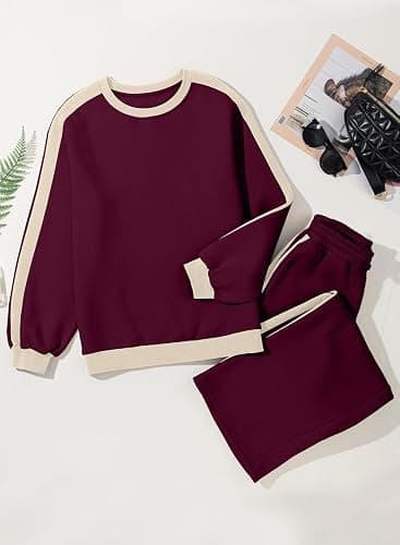 Herseas Women 2 Piece Outfits Color Block Sweatsuit Casual Fleece Lounge Matching Sets thumbnail 5