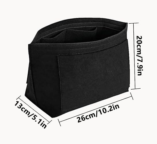 Bag Organiser for Longchamp, Black Felt Handbag Insert Organizer with Zipper, Multi-Pocket, 7 Compartments, Elegant Classic Style thumbnail 2