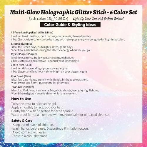 AROIC 6Pcs Body Glitter Stick, Sparkly Mermaid Face Glitter Makeup for Kids | Waterproof Rave Outfits Accessories for Women, Holographic Sequins Hair Glitter for Festival Singer Party Concert Cosplay thumbnail 9