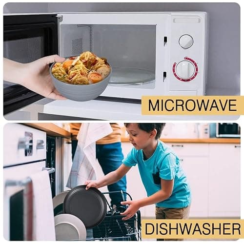 Wheat Straw Dinnerware Sets, Wheat Straw Plates and Bowls Sets for 4 Kitchen Dishes 28pcs College Dorm Room Essentials Cutlery Set Microwave Safe (Black) thumbnail 4