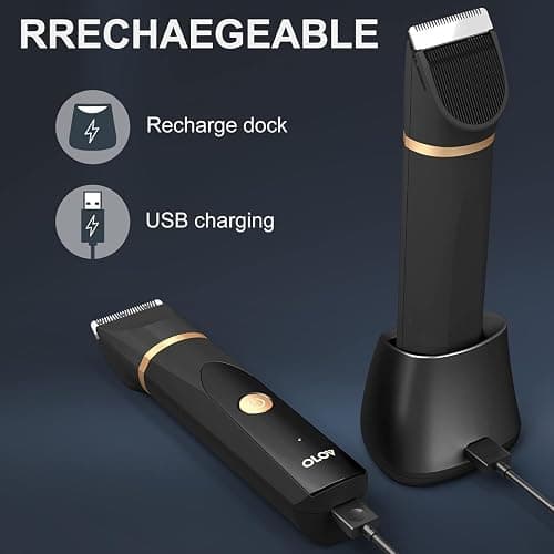 OLOV Electric Body Hair Trimmer - Groin Trimmer for Men - Bikini Trimmer Women - Wet/Dry Shaver Groomer, Replaceable Ceramic Blade Heads, USB Recharge Dock, Waterproof Hygiene Razor,Black thumbnail 6