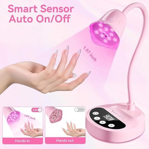Makartt Cordless Flash Cure UV Nail Lamp for Gel Nails Adjustable Gooseneck | 50 mW/cm² Rechargeable UV Light with Auto Sensor & 4 Timers for Better Gel Curing at Home, Salon or Travel, Pink thumbnail 9