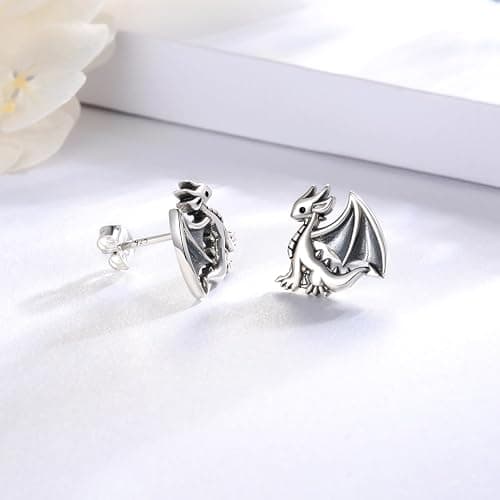 925 Sterling Silver Dragon Highland Cow Axolotl Horse Penguin Fox Manatee Pig Bunny Earrings Stud Hypoallergenic Cute Animal Jewelry Gifts for Women thumbnail 4