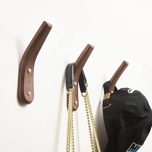 COCOYA 2Pack Wood Hooks Wall Mounted, Minimalist Easy Install Natural Real Walnut Cute Mid Century Modern Simple Rustic Boho Home Foyer Entryway Decor, for Hanging Hat Cap Bag Coat Towel Clothes - 2Pack (Walnut) thumbnail 5