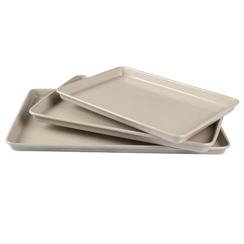 Martha Stewart Gallen 3-Piece Cookie Sheet Set – 13", 15", 17" Baking Pans, Ceramic Nonstick, PFA-Free, Carbon Steel – Oven Safe to 450°F, Warp-Resistant, Easy to Clean - Taupe - Image 1