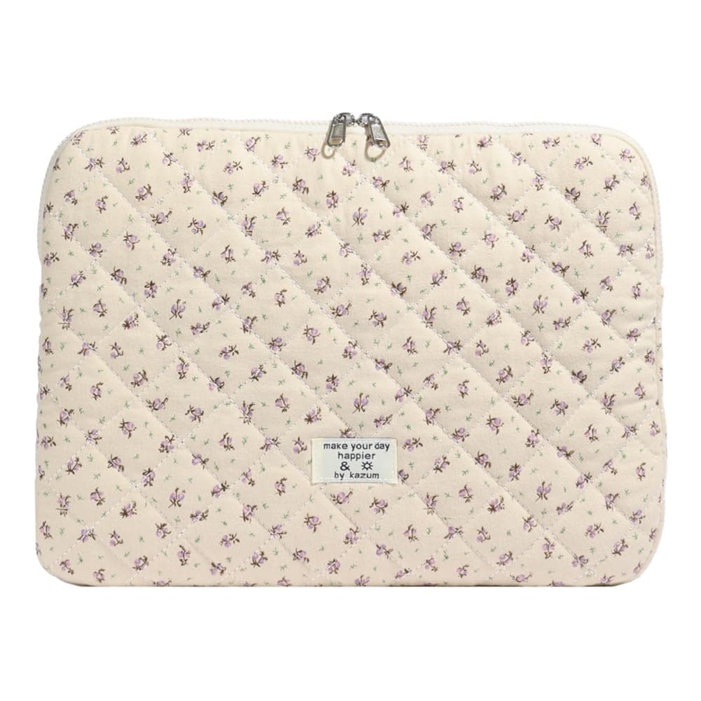 Puffy Laptop Sleeve Cute Computer Bag Case, 13 Inch Flower Quilted Laptop Carrying Cases, Floral Pattern Protective Cover Acc - Image 1