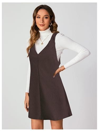 Milumia Women V Neck Corduroy Overall Dress 2025 Fall Mini Pinafore Jumper Dress thumbnail 4