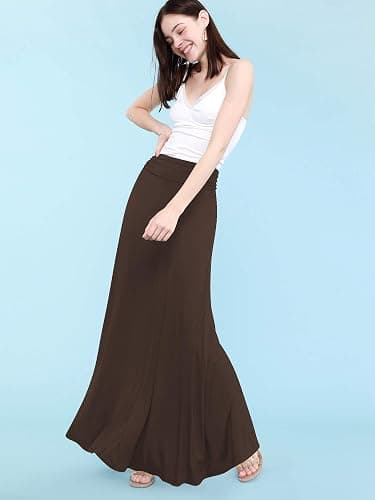 Made By Johnny Women's Solid Basic Lightweight Floor Length Flare Long Maxi Lounge Skirt (S~3XL) thumbnail 6