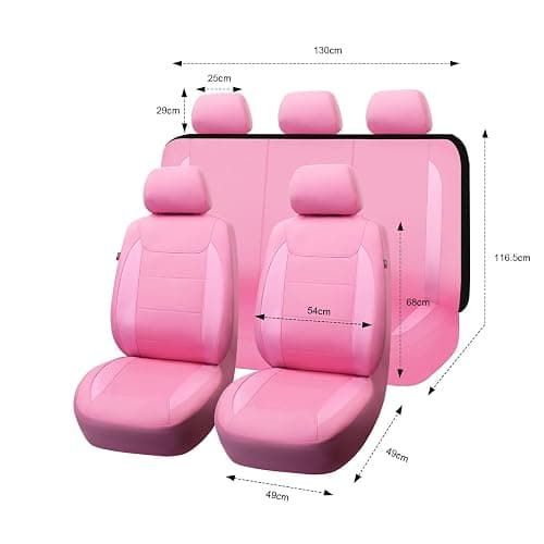 Flying Banner car seat Covers Protects Water Proof Faux Leather Carbon Fiber Fronts Rear Bench Covers (Pink Pink, Full Set - 8PCS) thumbnail 2