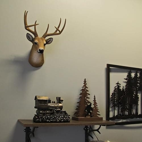 HD 8 Point Buck Wall Mounted Fake Deer Head - Faux Taxidermy Antler Animal Sculpture - 13 Inch High Resin Fall Dining Room Wall Decor and Rustic Cabin Decoration | Brown Hand-Painted Resin, Natural Highlights and Texture, 11 Inch Wide, 9.25 Inch Deep thumbnail 2