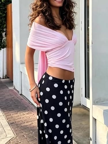 Yiulangde Women Off Shoulder Cinched Waist Wrap Top Y2k V Neck Ruched Tie Back Shirt Sexy Backless Going Out Summer Tank Tops thumbnail 6
