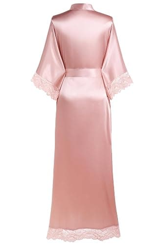BABEYOND Satin Kimono Robe Silky Long Bridesmaid Wedding Lightweight Bath Robe with Lace Trim thumbnail 2