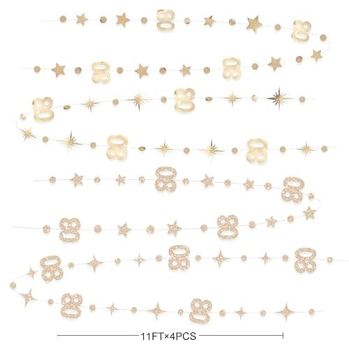 Champagne Gold 80th Birthday Decorations Number 80 Circle Dot Star Garland Metallic Streamer Banner for Women Mens Cheers to 80 Years Old Birthday Happy 80th Anniversary Vintage 1945 Party Supplies thumbnail 3