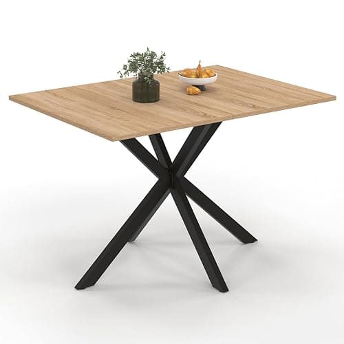 IDMarket – Mesa de comedor rectangular Alix 6 personas Pie araña Madera y Negro 110 cm - Image 1