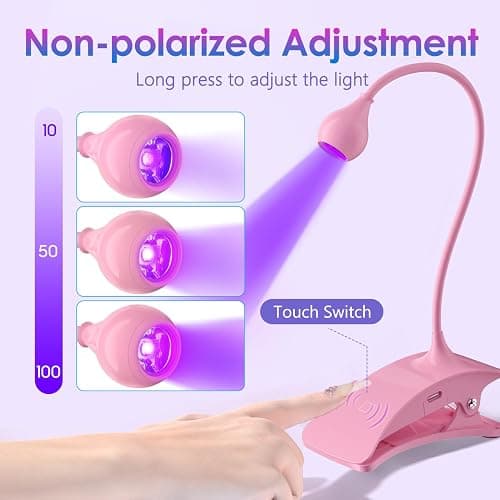 AORAEM UV Nail Lamp Rechargeable Gooseneck UV Light for Gel Nails Touch Flash Cure Lamp Nail Dryer with Clamp, Portable LED Gel Light 3 Level Timing Home Professional DIY Manicure Salon (Pink) thumbnail 3
