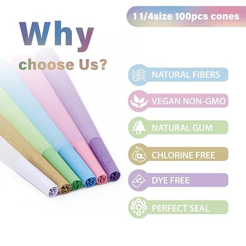 100 PACK Colorful Pre Rolled Cones| King Size Rolling Paper Cone with Loader and Packing Sticks thumbnail 5