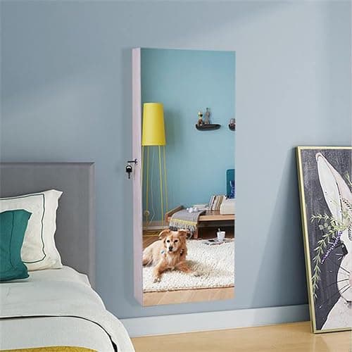 NALLBEIRRAA Mirror Jewelry Cabinet Armoire, Lockable Wall/Door Mounted Hanging Jewelry Cabinet Storage Organizer with Full Length Mirror, Larger Capacity, Dressing Mirror (White) … thumbnail 4