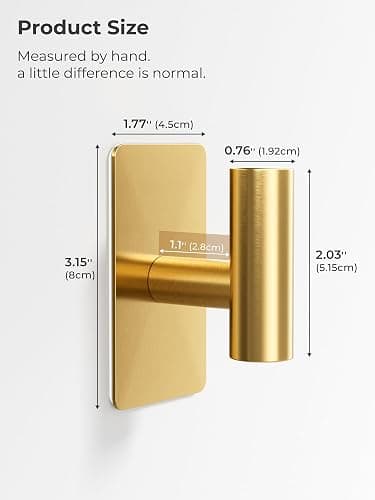 GWAAZXGZ Towel Hooks for Bathrooms – 2 Pack, Brushed Gold Finish, T-Shaped Stainless Steel Adhesive Wall Hooks for Robes & Towels in Kitchen, Shower, or Closet thumbnail 2